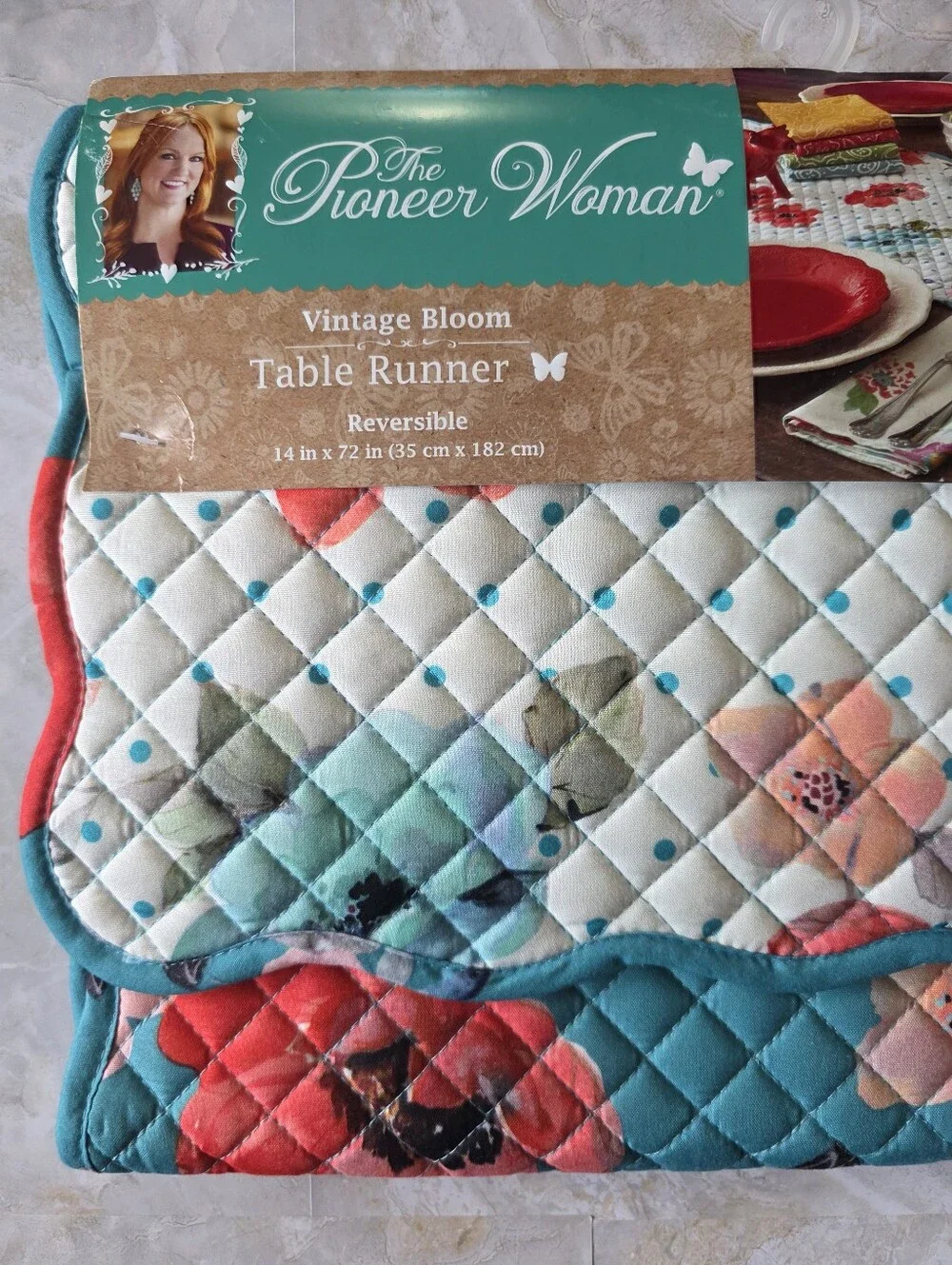 Pioneer Woman Vintage Bloom Reversible Quilted Table Runner 14x72 Cottagecore